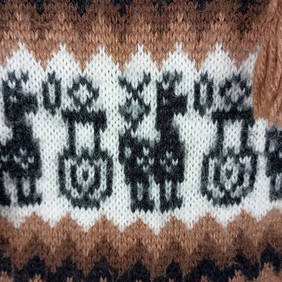 Albinaas Alpaca Hooded Sweater With Llama Pattern & Fringe Size Small Brown - Picture 6 of 11